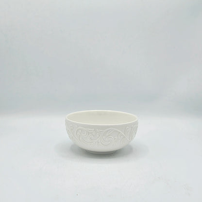 Bol en Céramique Blanc Pur 5 cm  – Motifs Arabesques en Relief