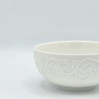 Bol en Céramique Blanc Pur 5 cm  – Motifs Arabesques en Relief