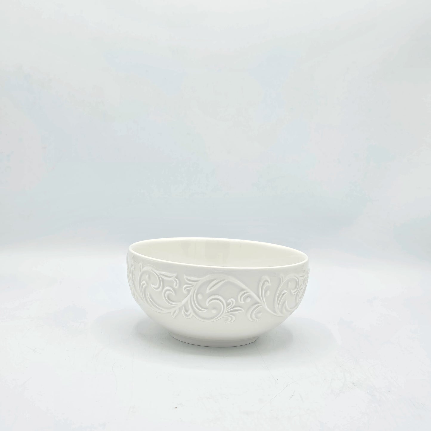 Bol en Céramique Blanche  5,5 cm avec Motifs Arabesques en Relief
