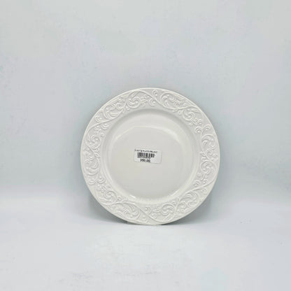 Assiette Plate Blanche en Céramique avec Bordure Arabesques – 8 cm