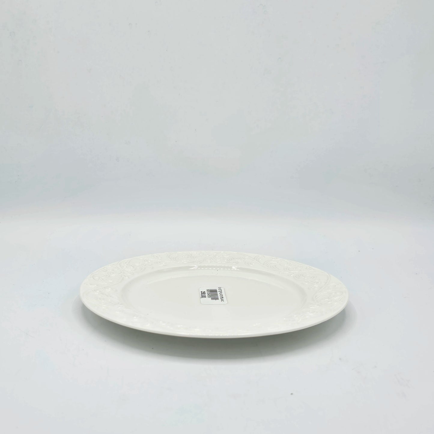 Assiette Plate Blanche en Céramique avec Bordure Arabesques – 8 cm