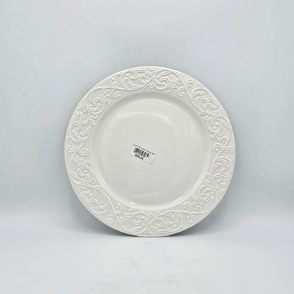 Assiette Plate en Porcelaine Blanche avec Bordure Arabesque Relief (10,5cm)