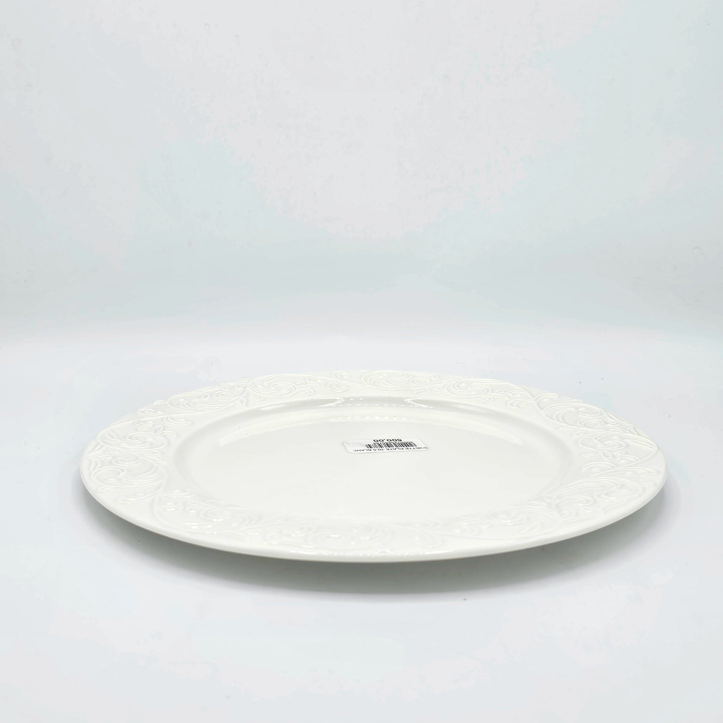 Assiette Plate en Porcelaine Blanche avec Bordure Arabesque Relief (10,5cm)