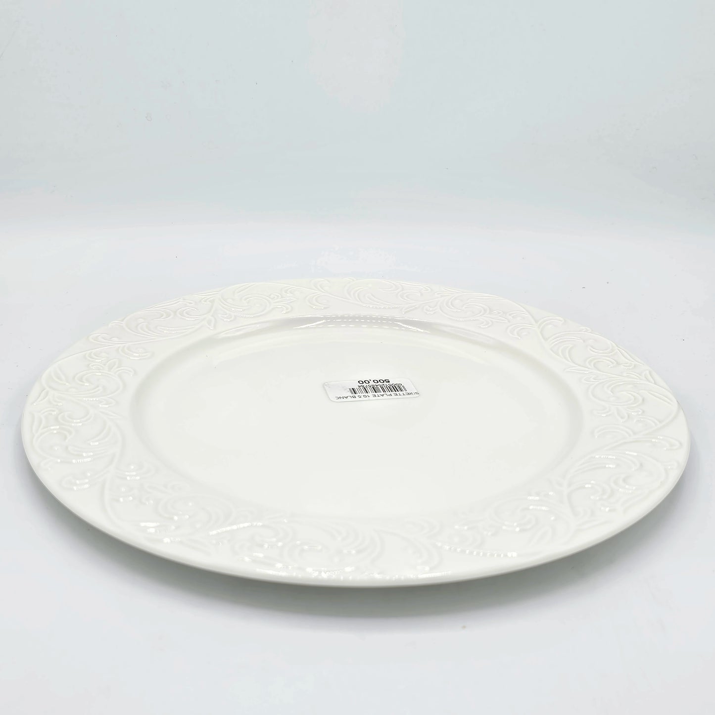 Assiette Plate en Porcelaine Blanche avec Bordure Arabesque Relief (10,5cm)