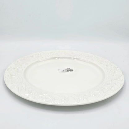 Assiette Plate en Porcelaine Blanche avec Bordure Arabesque Relief (10,5cm)