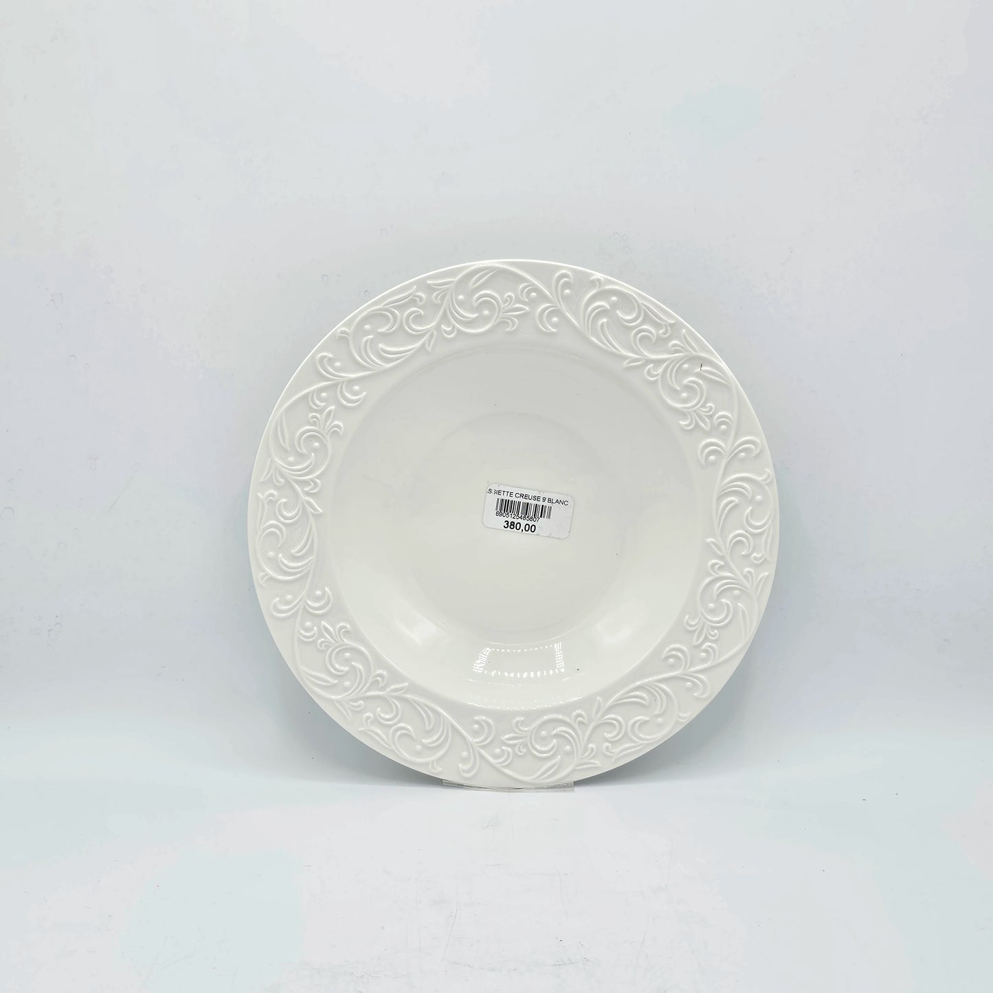 Assiette Creuse Blanche à Reliefs Arabesques - 9 cm