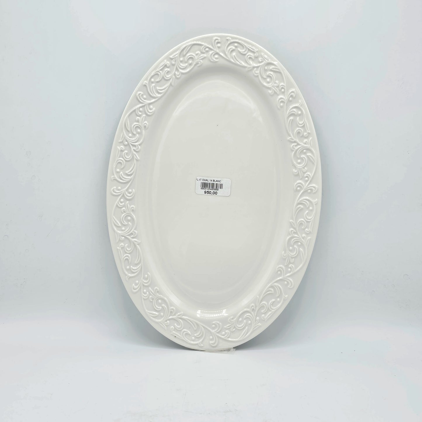 Plat de Service Oval en Céramique Blanche à Bordure Ciselée -