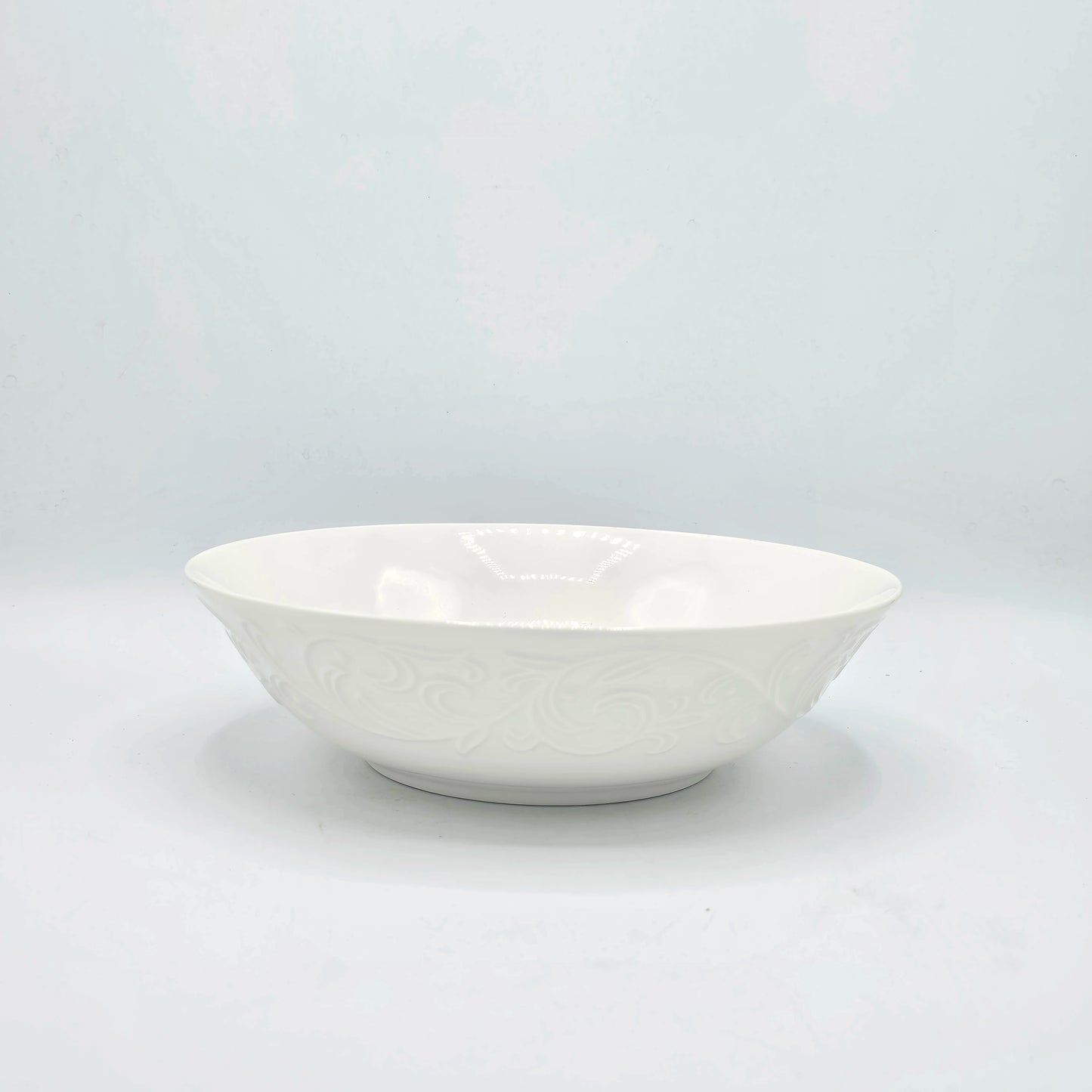 Saladier Rond en Céramique Blanche avec Relief Arabesque Florentine
