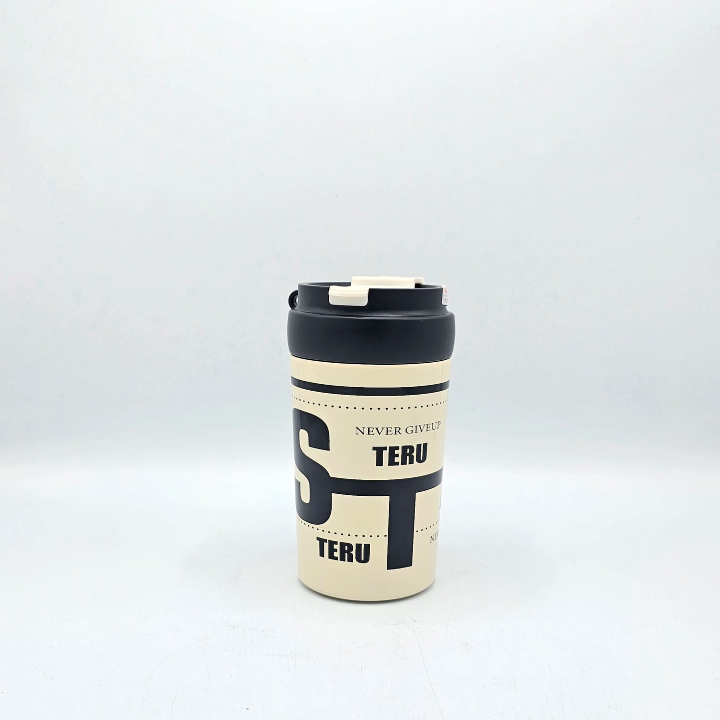 Mug de Voyage Isotherme Inox "Never Give Up" - Design Urbain Beige
