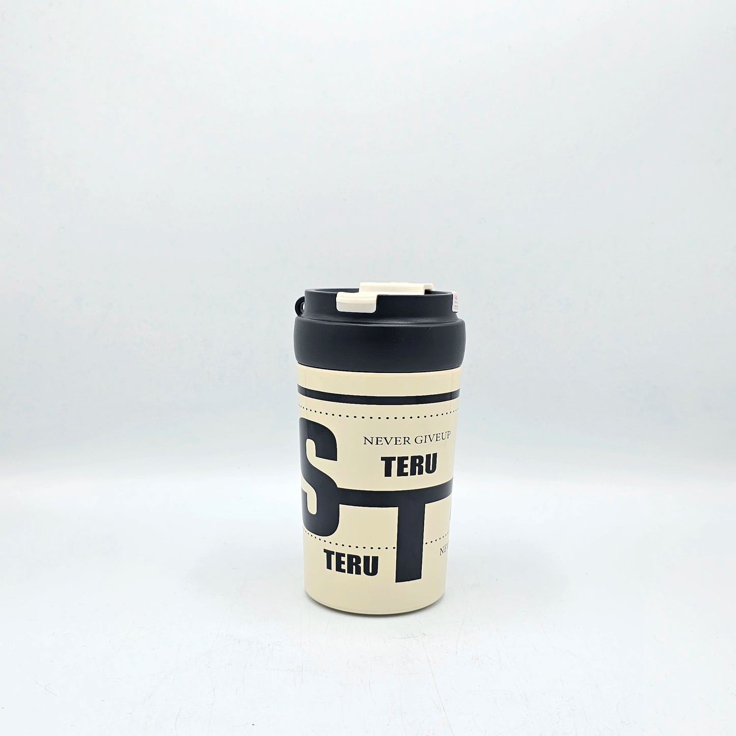 Mug de Voyage Isotherme Inox "Never Give Up" - Design Urbain Beige