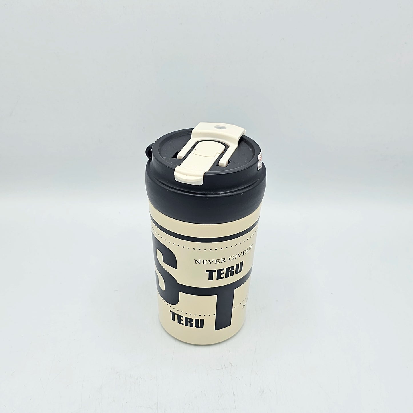 Mug de Voyage Isotherme Inox "Never Give Up" - Design Urbain Beige