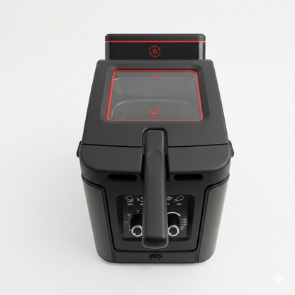 Friteuse Électrique Premium – Design Noir Mat, Double Molette et Hublot XXL