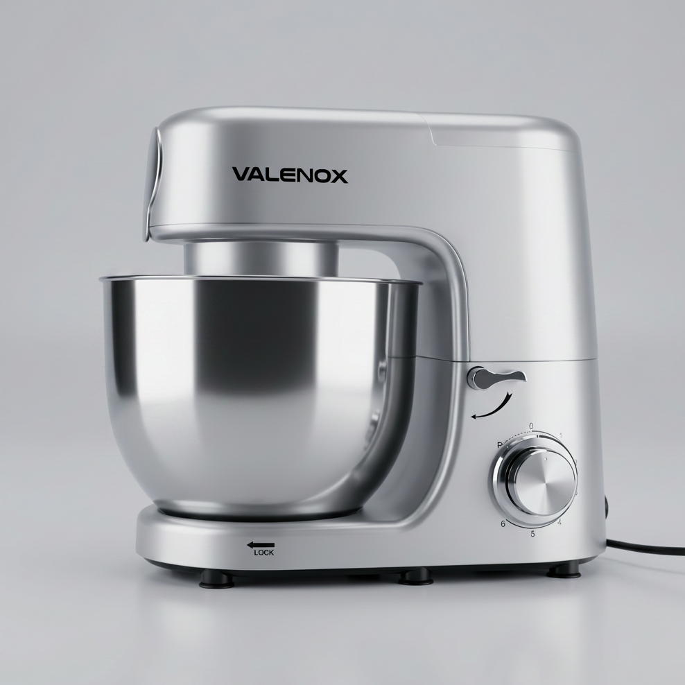 Robot Pétrisseur Pâtissier Valenox – Robot de Cuisine Multifonction Gris Silver Pro