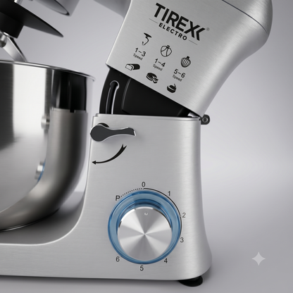Robot Pâtissier Tirexx Electro – Robot de Cuisine 6 Vitesses Gris Chromé