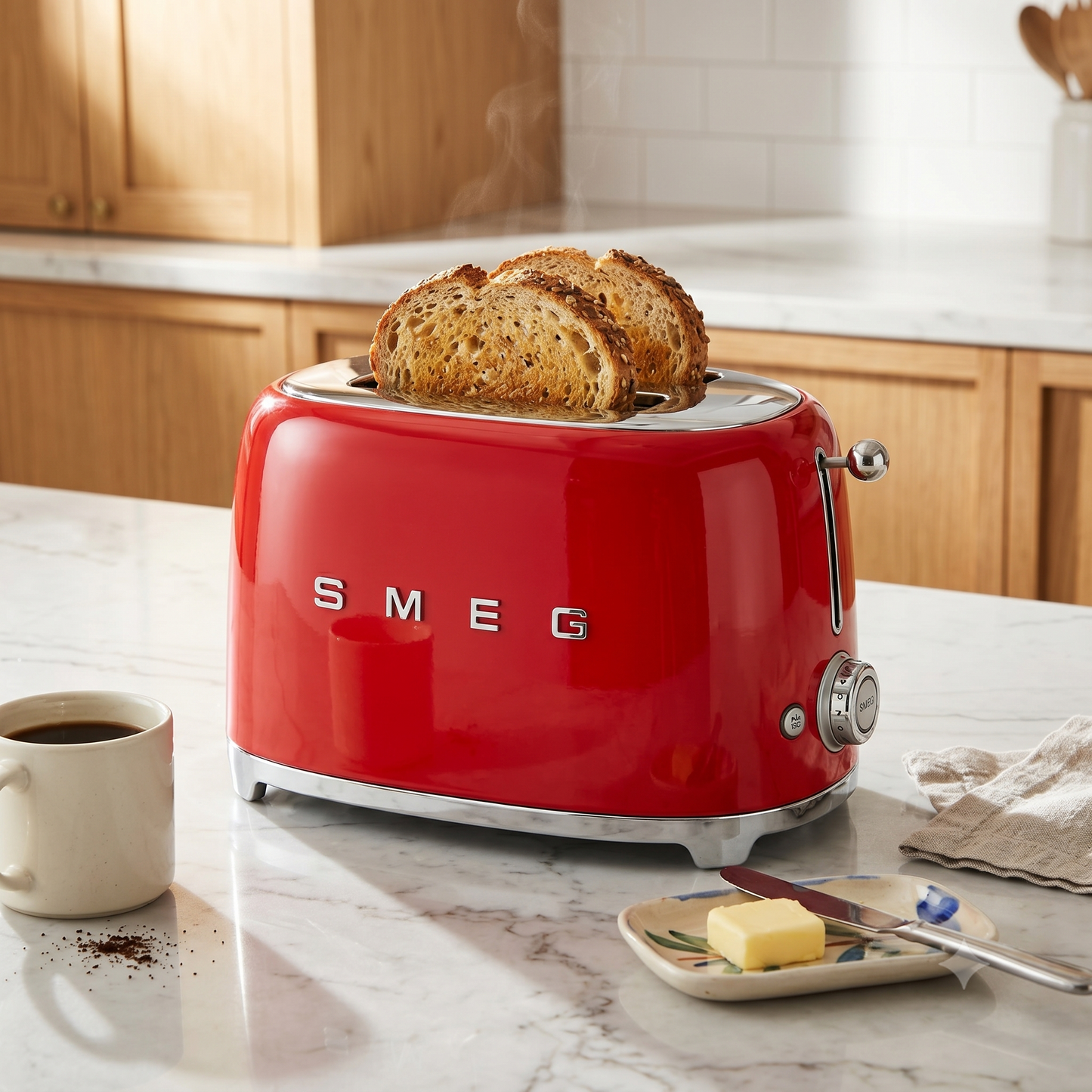 Grille-Pain 2 Tranches SMEG - Style Rétro Années 50 Rouge Iconique