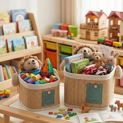 Panier de Rangement "Hérisson Coquin" en Osier Tressé - Duo Déco Kids