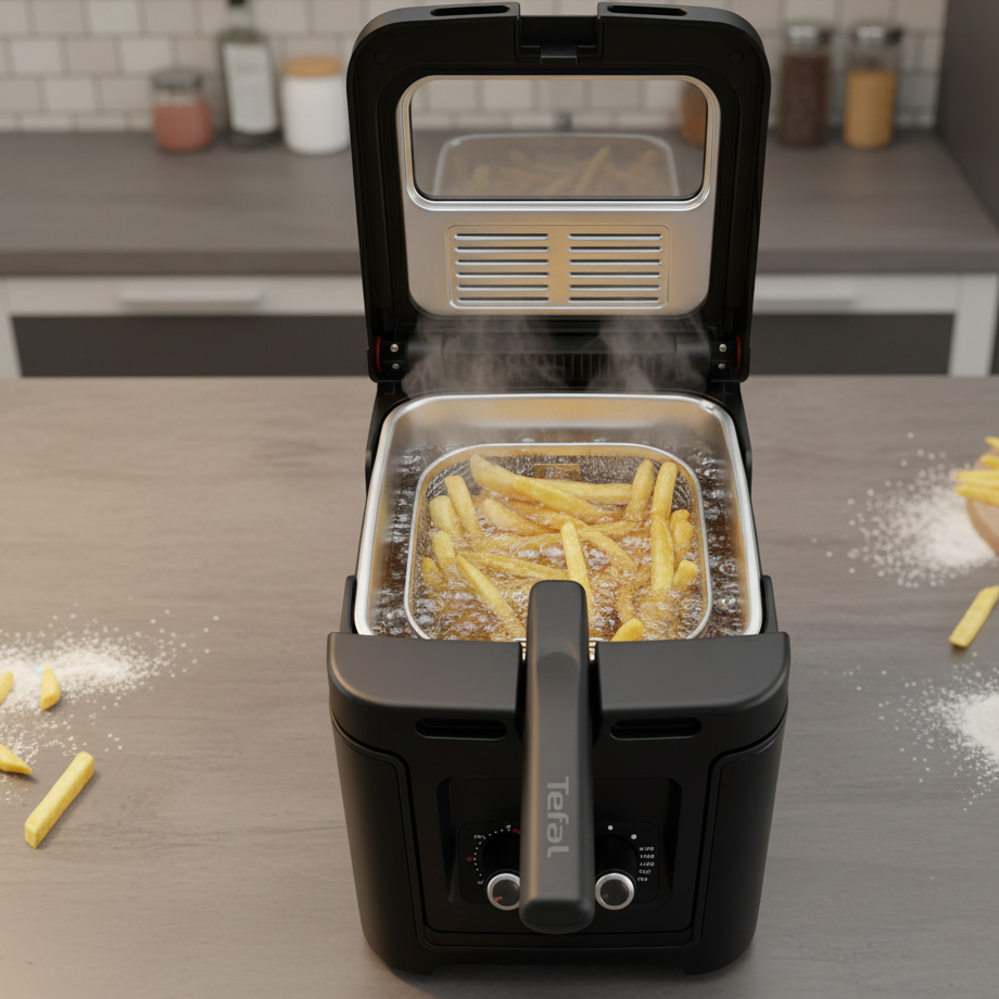 Friteuse Électrique Premium – Design Noir Mat, Double Molette et Hublot XXL
