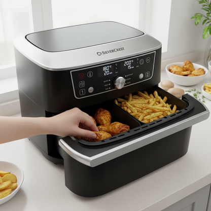 Air Fryer Double Panneau SilverCrest – Friteuse Sans Huile 2 Zones, 180°C