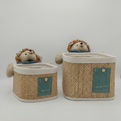 Panier de Rangement "Hérisson Coquin" en Osier Tressé - Duo Déco Kids