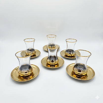Service à Thé Turc Élégant Or – Coffret de 6 Verres et Sous-tasses byart