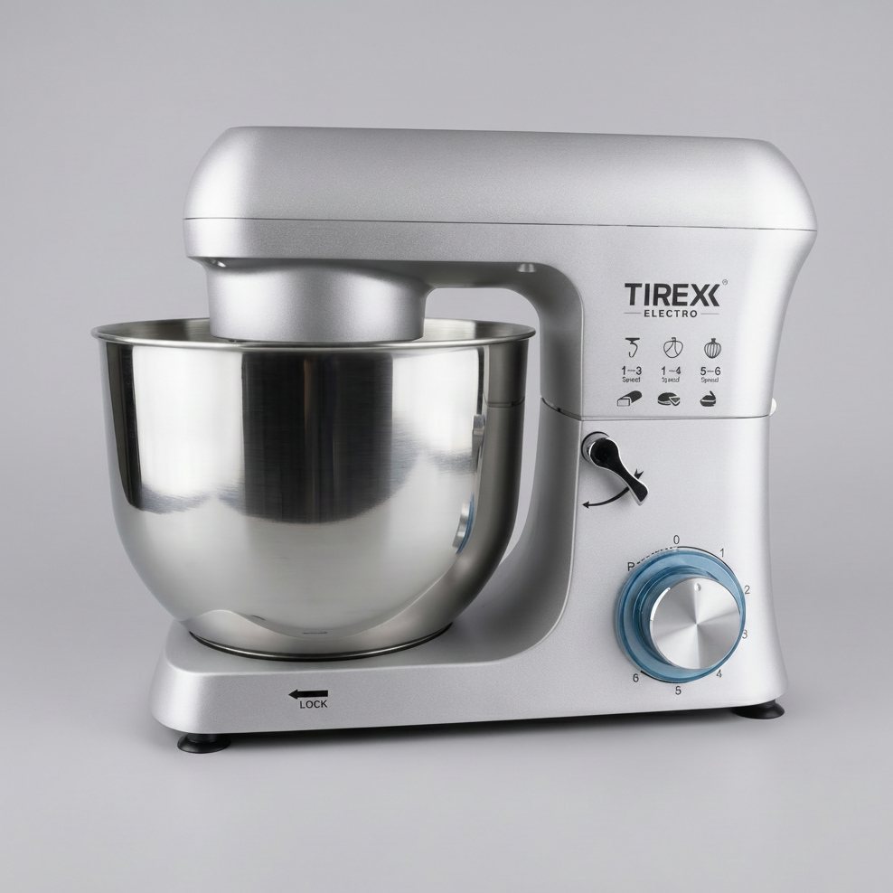 Robot Pâtissier Tirexx Electro – Robot de Cuisine 6 Vitesses Gris Chromé