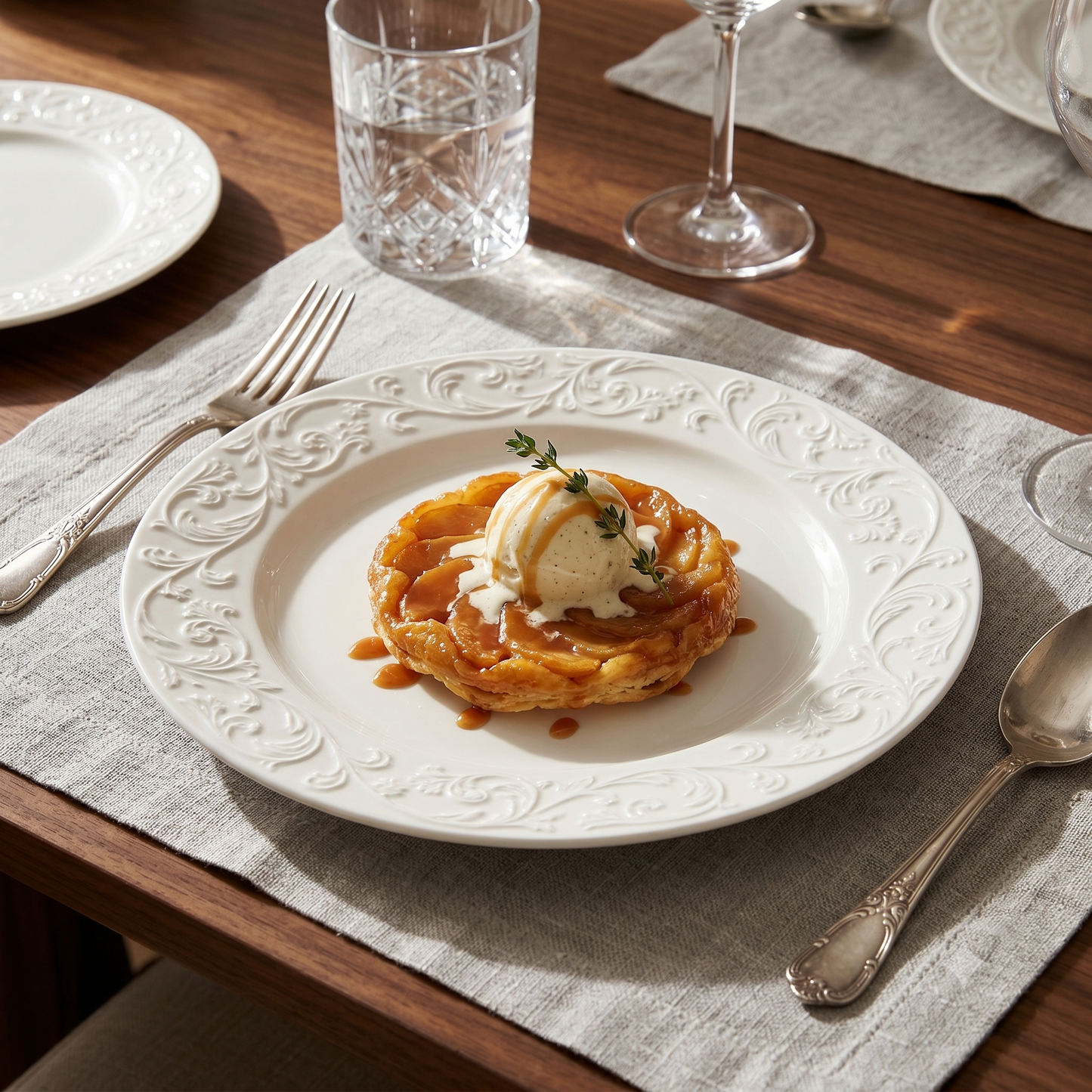 Assiette Plate Blanche en Céramique avec Bordure Arabesques – 8 cm