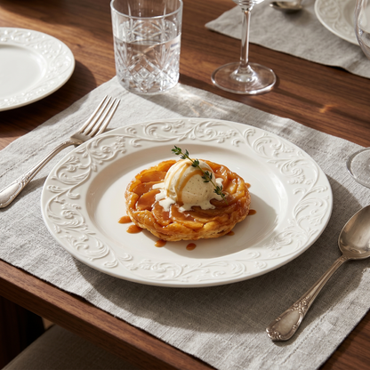 Assiette Plate Blanche en Céramique avec Bordure Arabesques – 8 cm
