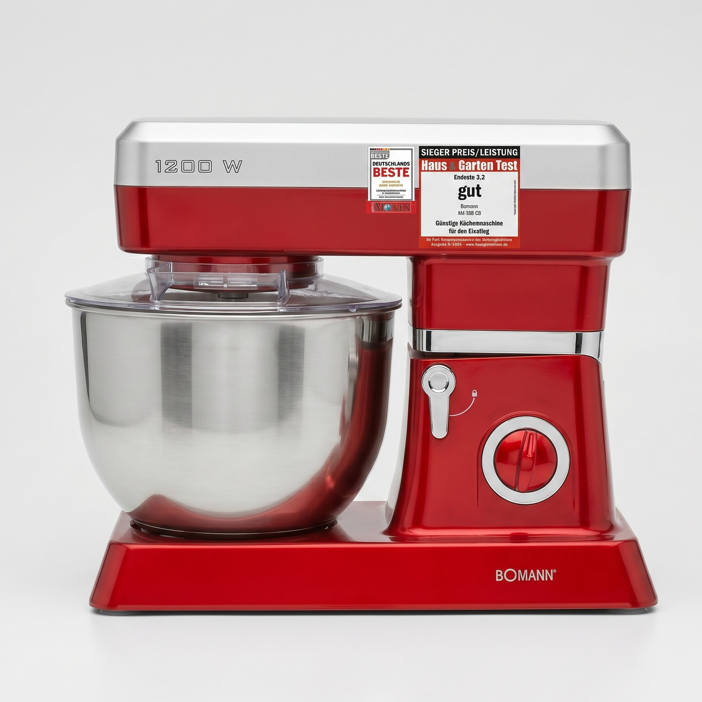 Robot Pâtissier Bomann 1200W Rouge - Robot de Cuisine Multifonction Haute Performance