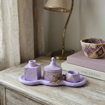 Set de Bureau Déco Violet Pastel & Éclats d'Or – Collection Artisanale