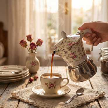 Cafetière Italienne Moka G.A.T. "Espresso Italiano" - Motif Floral Vintage