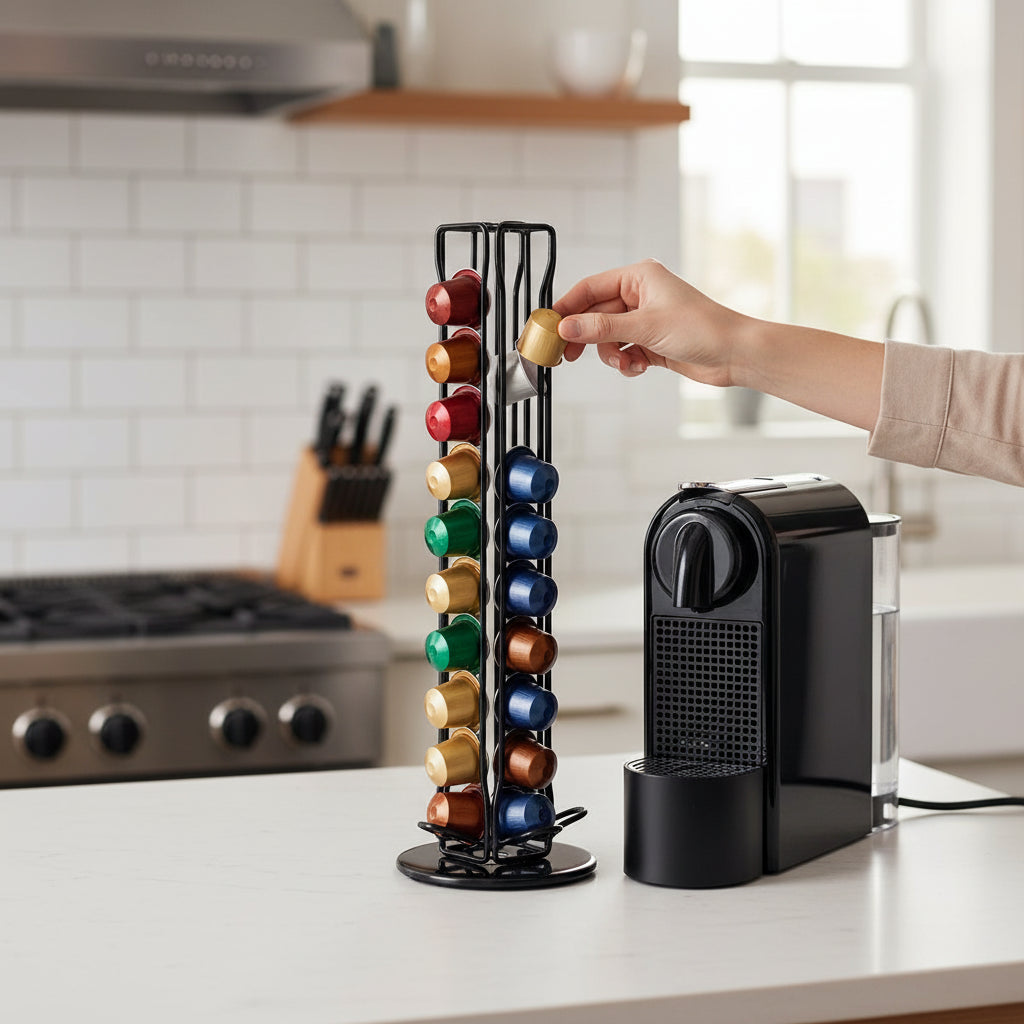 Distributeur Vertical Épuré pour 40 Capsules de Café - Métal Premium