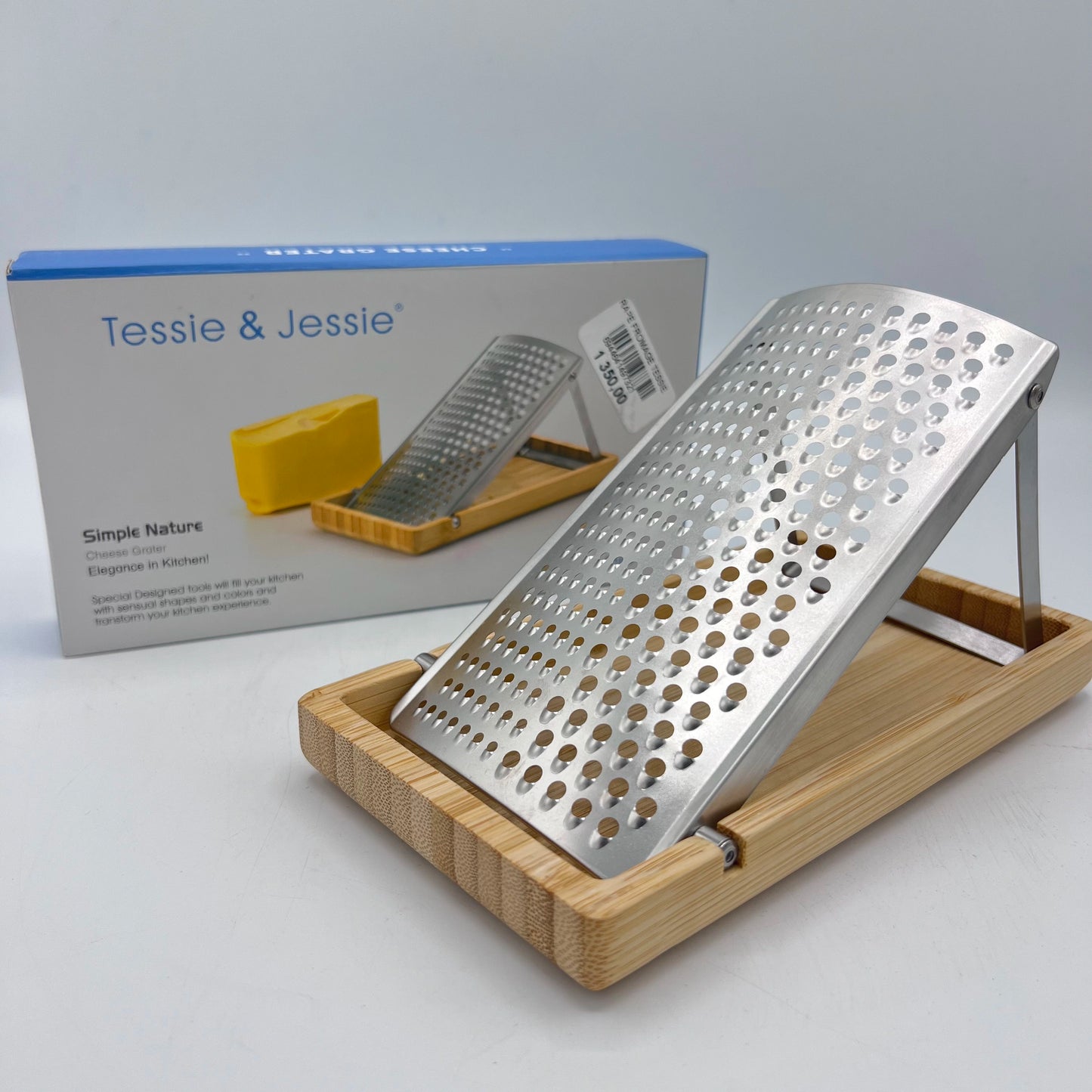 Râpe à Fromage Premium Inox & Socle Récupérateur en Bambou