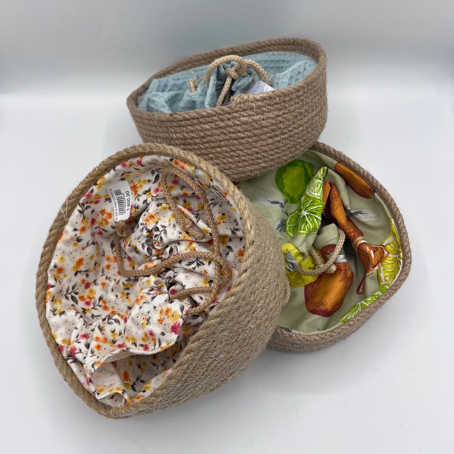 Corbeille à Pain Artisanale en Corde de Jute & Doublure Tissu