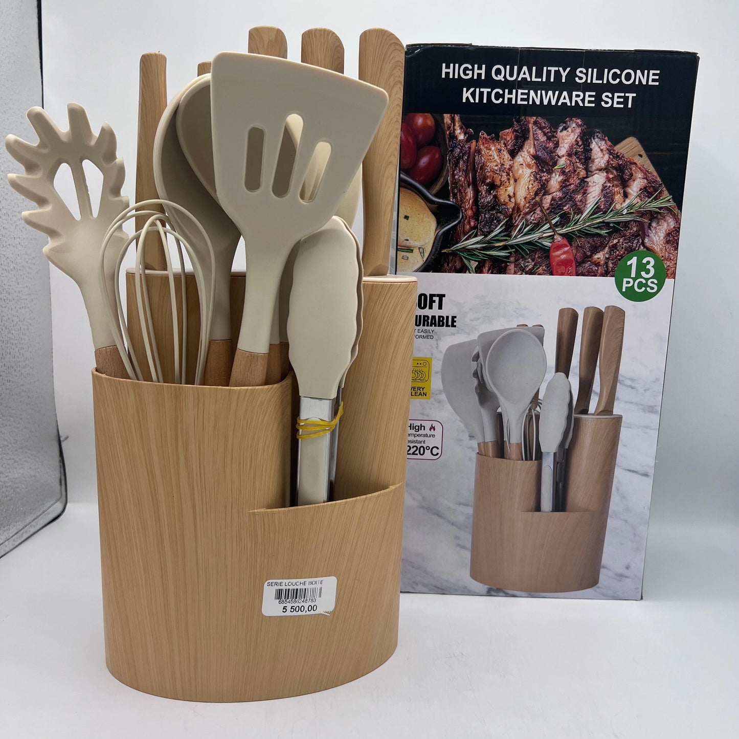Set d'Ustensiles de Cuisine Premium en Silicone et Bois - 13 Pièces