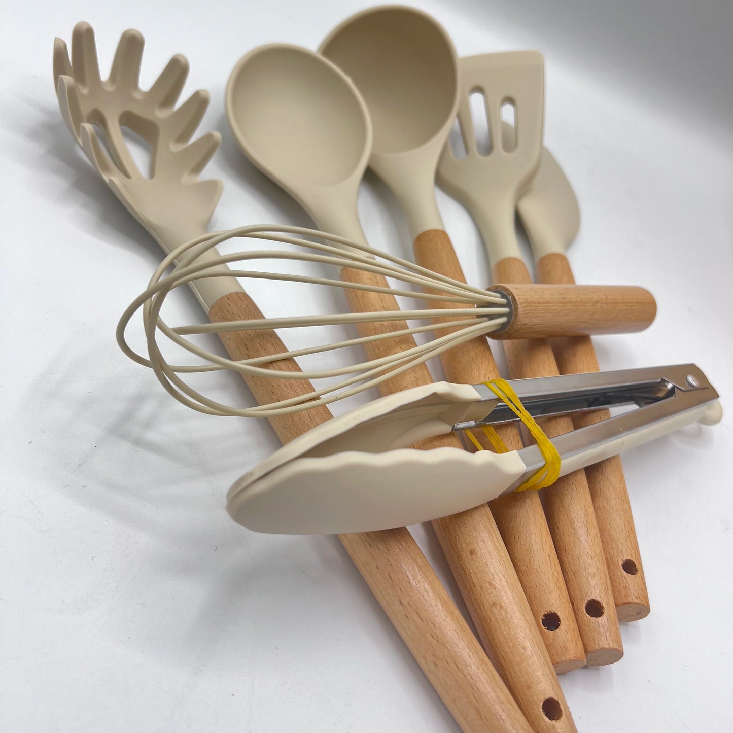 Set d'Ustensiles de Cuisine Premium en Silicone et Bois - 13 Pièces
