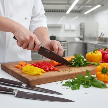 Bloc de 6 Couteaux de Cuisine Premium – Design Bicolore Bois et Acier | Alpha Ménage