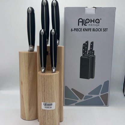 Set de Couteaux de Cuisine Premium 6 Pièces avec Bloc en Bois Design – Alpha Ménage