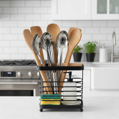 Organisateur Polyvalent en Métal Noir Mat et Bois – Rangement Design