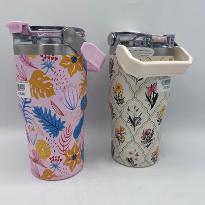 Tasse de Voyage Isotherme Premium – Motif Floral avec Anse Rétractable