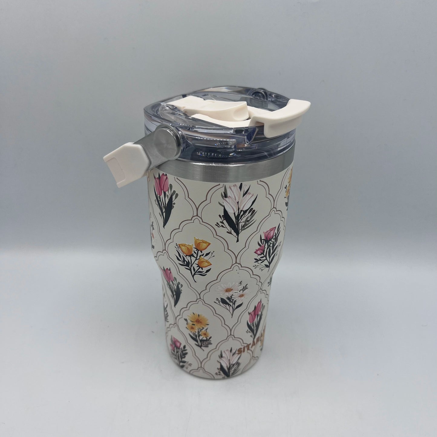 Tasse de Voyage Isotherme Premium – Motif Floral avec Anse Rétractable