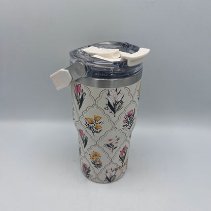Tasse de Voyage Isotherme Premium – Motif Floral avec Anse Rétractable