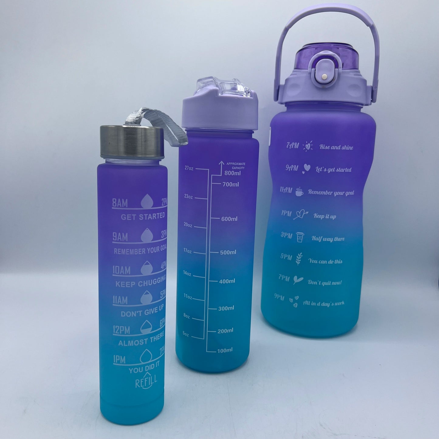 Trio de Gourdes Motivantes avec Marqueurs de Temps – Pack Hydratation Sport & Quotidien