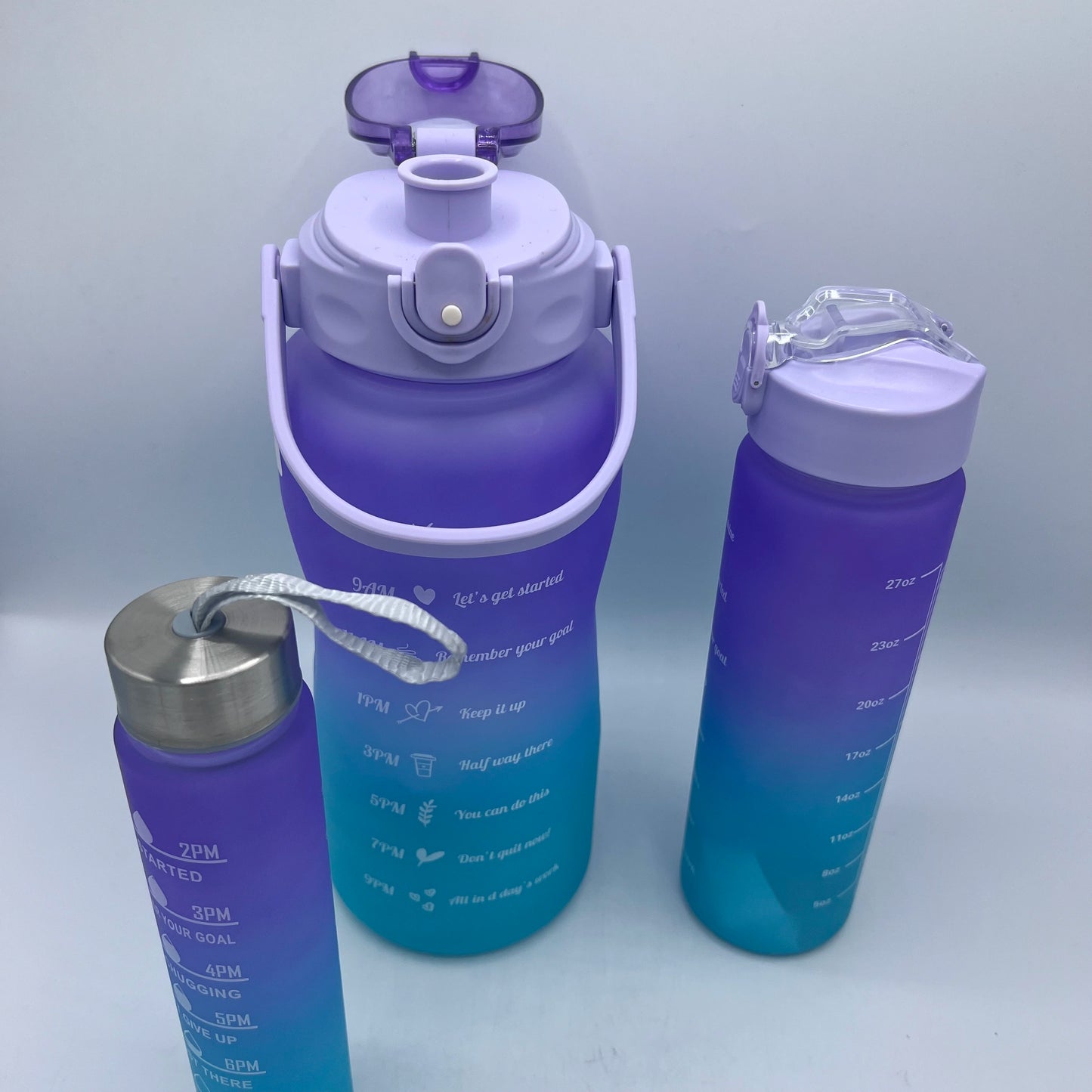Trio de Gourdes Motivantes avec Marqueurs de Temps – Pack Hydratation Sport & Quotidien