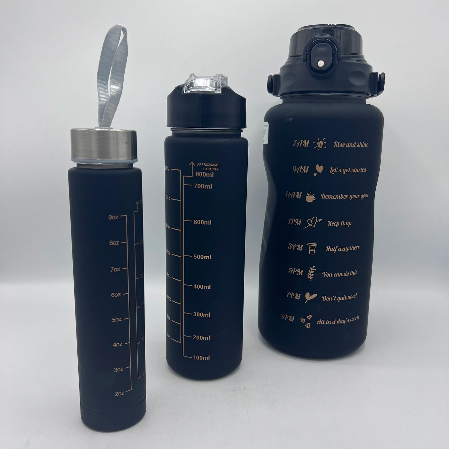 Trio de Gourdes Motivantes avec Marqueurs de Temps – Pack Hydratation Sport & Quotidien