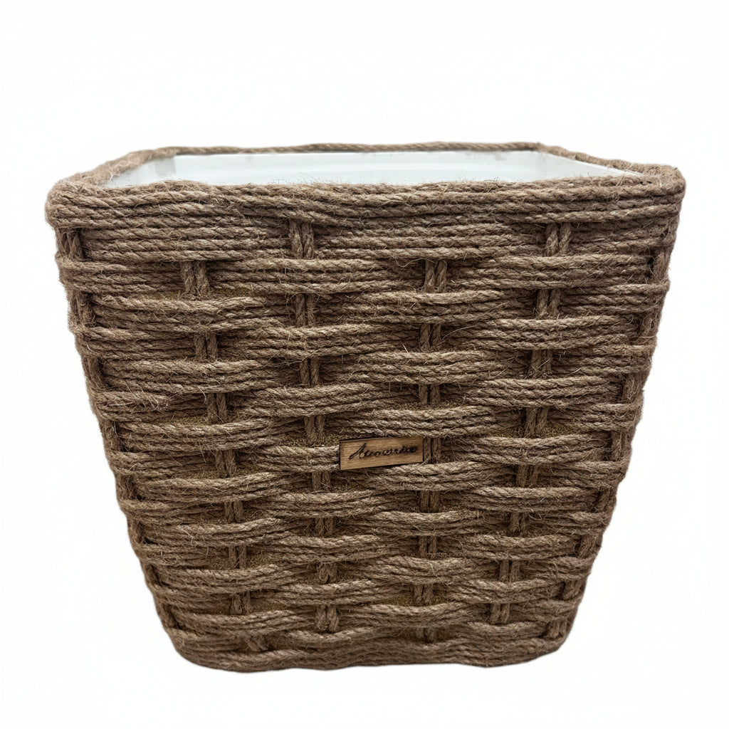 Cache-Pot Carré en Jute Tressé Naturel – Élégance Bohème