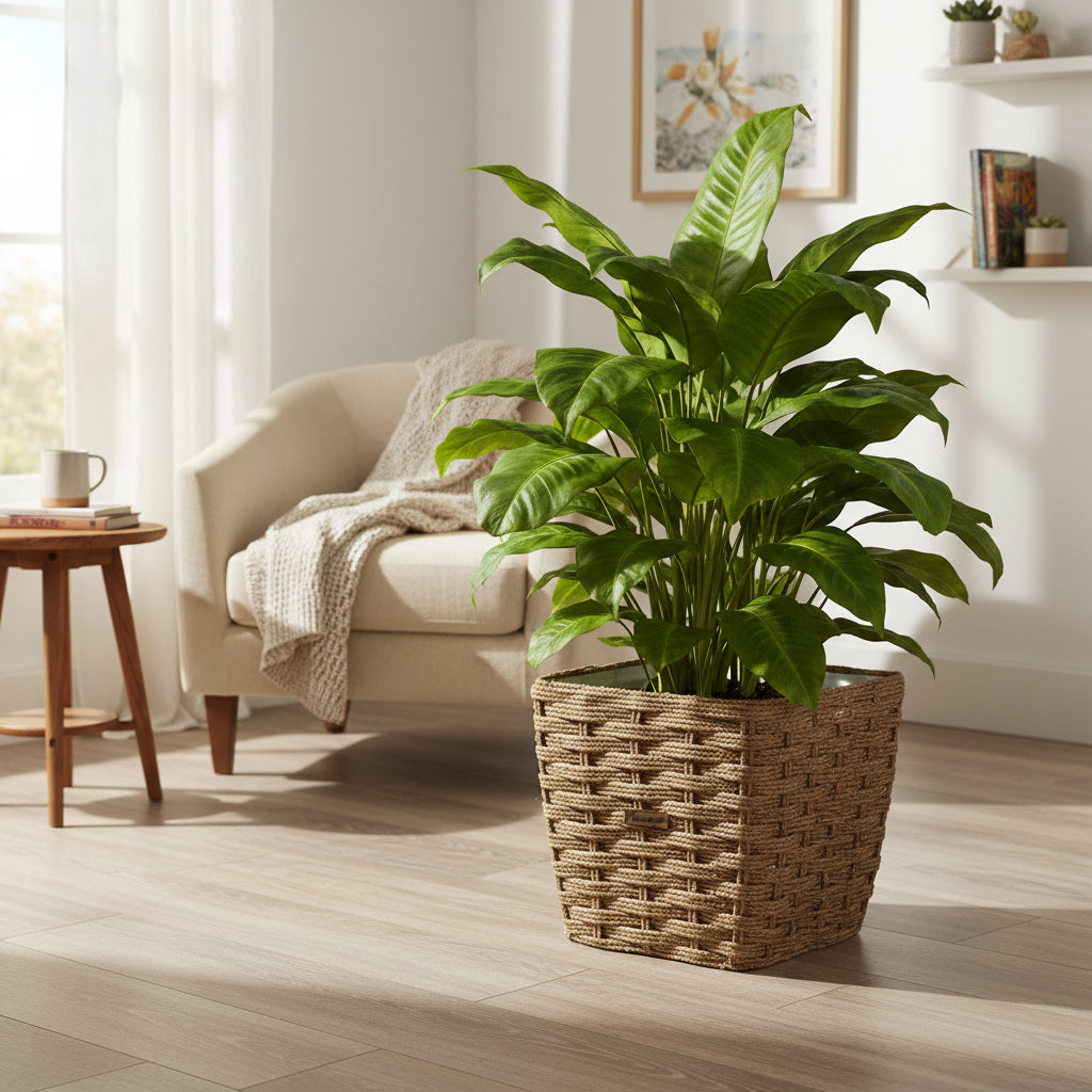 Cache-Pot Carré en Jute Tressé Naturel – Élégance Bohème