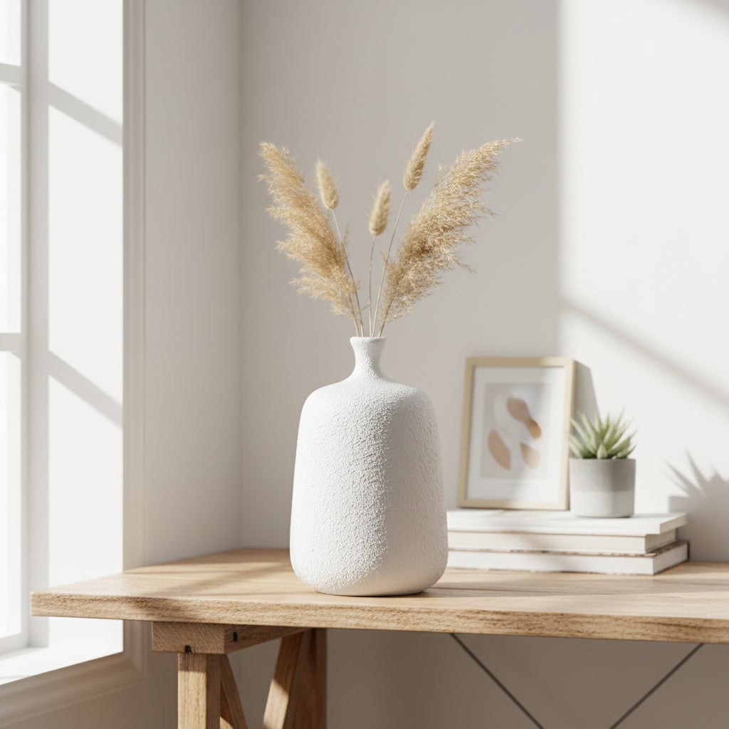 Vase Soliflore Texturé Blanc – Effet Pierre Brute