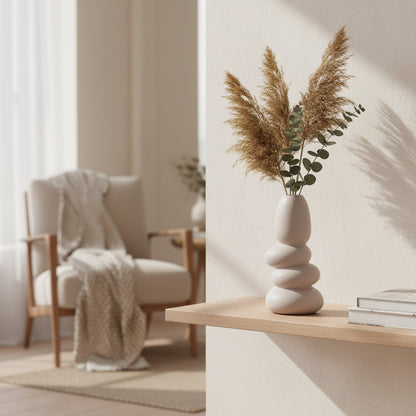 Vase Sculptural Design Galets Empilés – Céramique Mate Nude