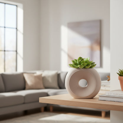 Vase Donut Sculptural en Céramique Striée