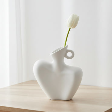 Vase Sculptural Design Abstrait – Buste en Céramique Blanche